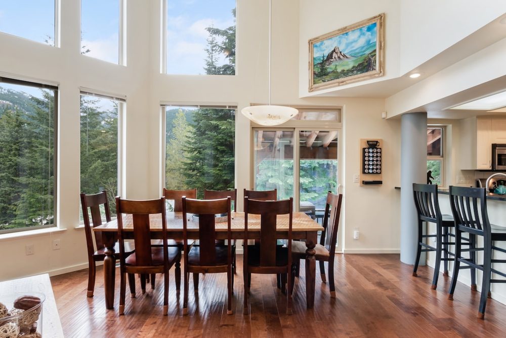 Dining area with tall windows